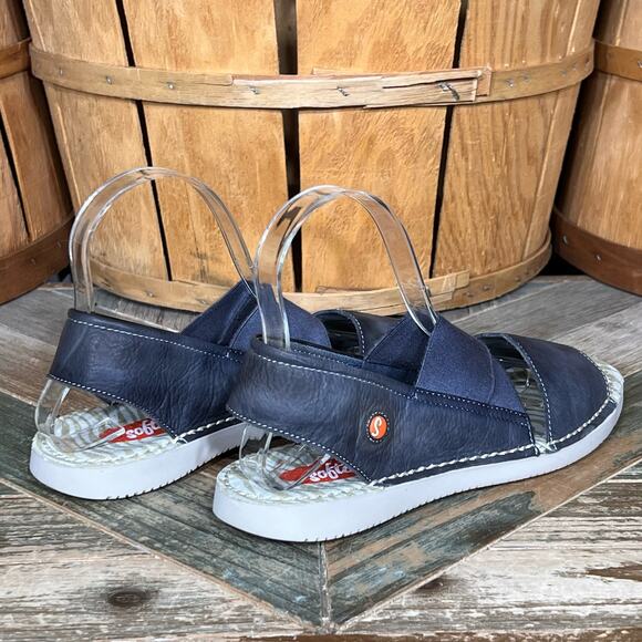 Softinos Tai383 Washed Navy Blue Leather Slingback Sandals Womens Size EU 37 - Picture 5 of 12
